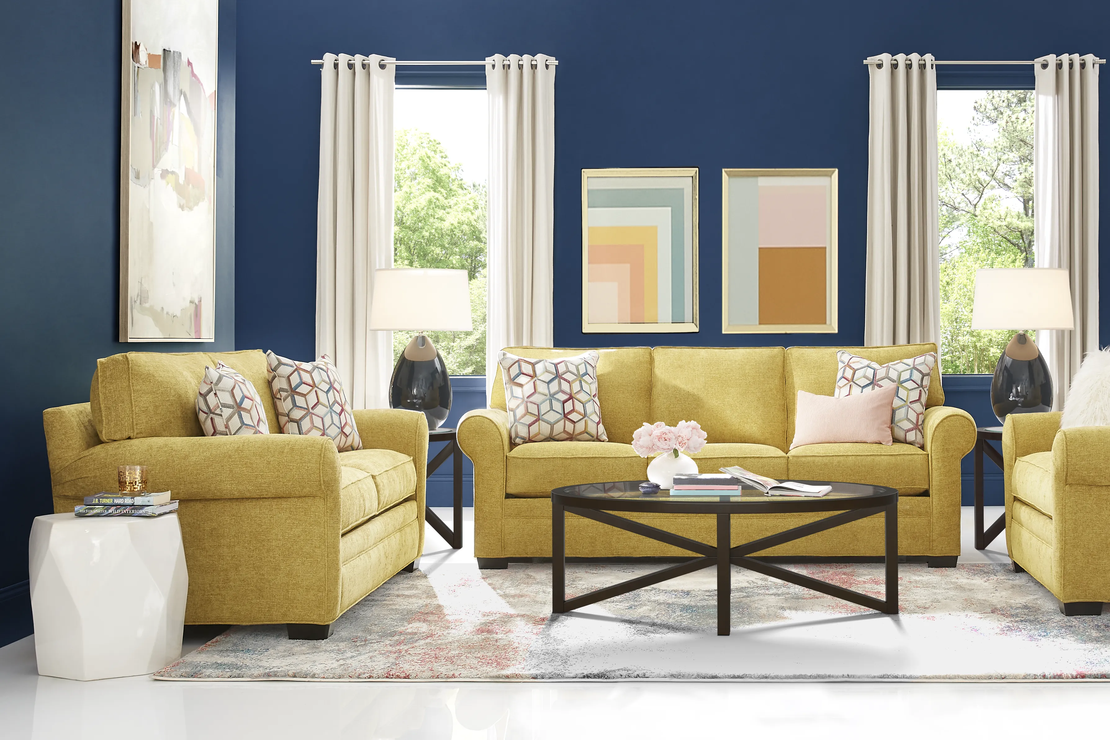 Cindy Crawford Home Bellingham Sunflower Chenille 3 Pc Living Room - Thumbnail - Image 1