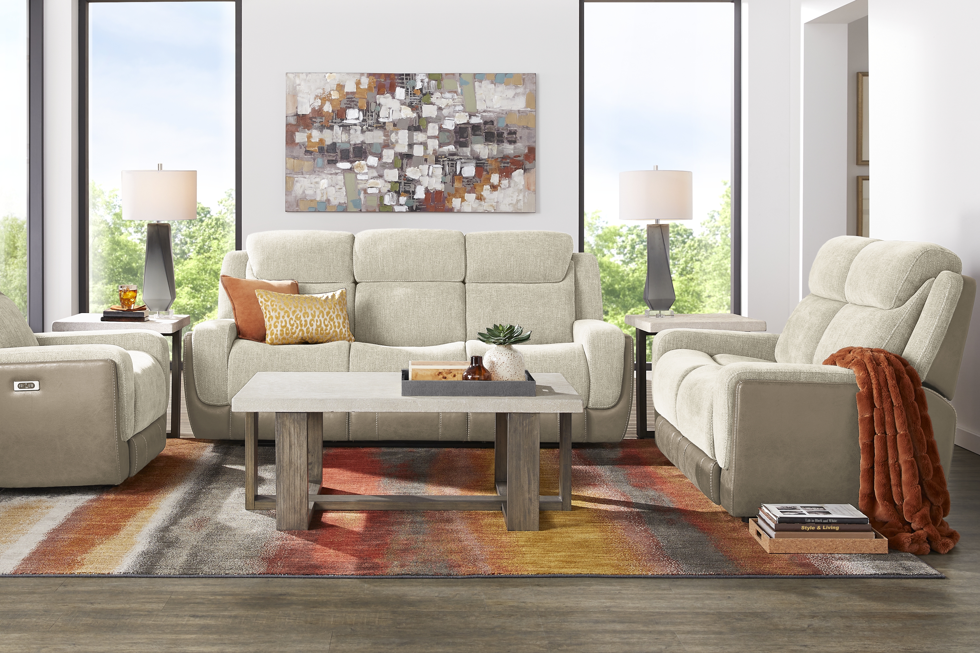 State Street Beige 2 Pc Living Room with Dual Power Reclining Sofa - Thumbnail - Image 1