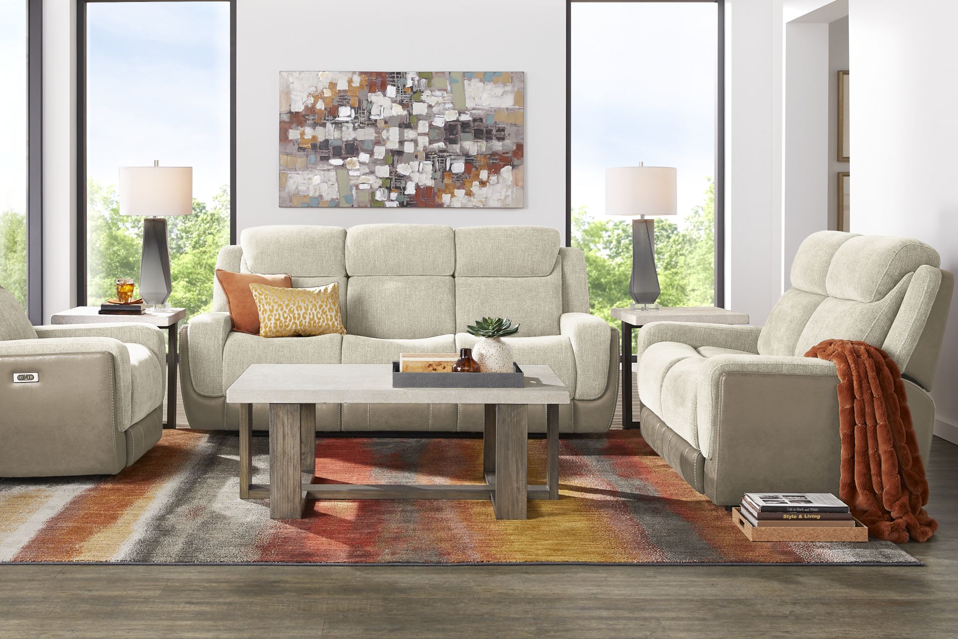 State Street Beige 5 Pc Living Room with Reclining Sofa - Image 1