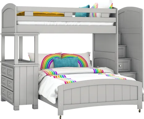 Kids Cottage Colors Gray Twin/Full Step Loft Bed with Dresser