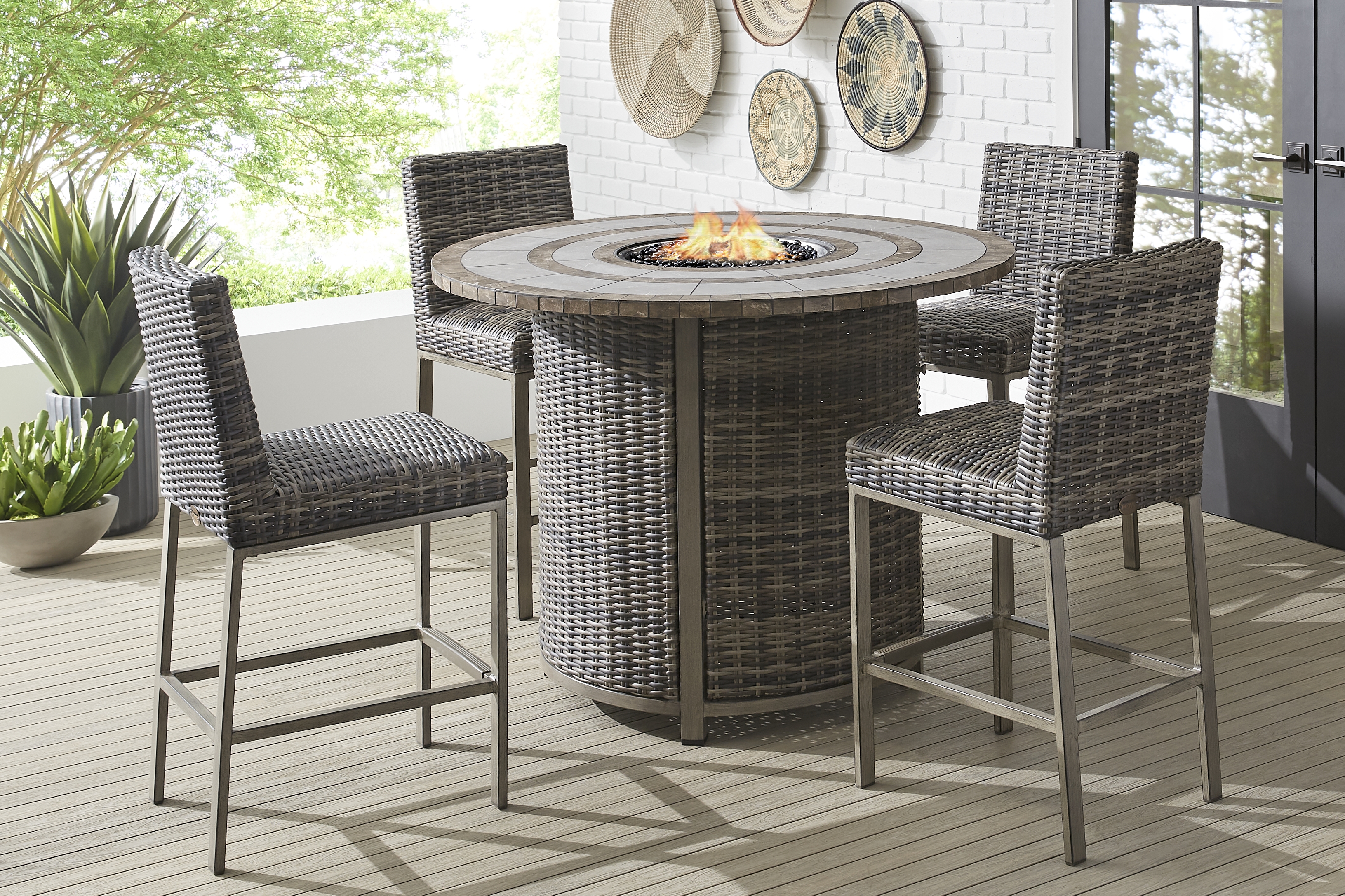 Montecello Gray 5 Pc Outdoor Fire Bar Table Set - Thumbnail - Image 1