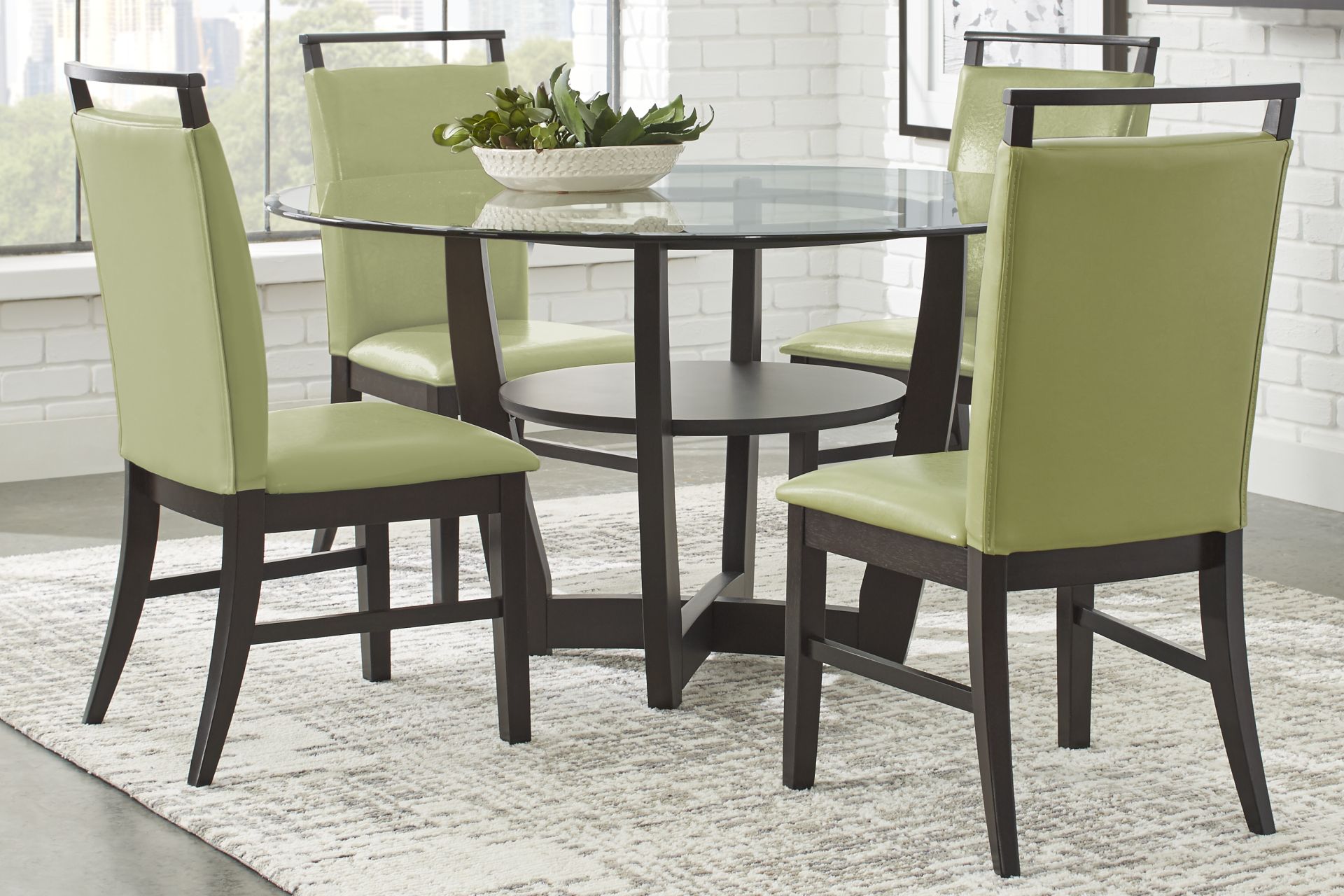Ciara Espresso 5 Pc 54" Round Dining Set with Green Chairs - Image 1