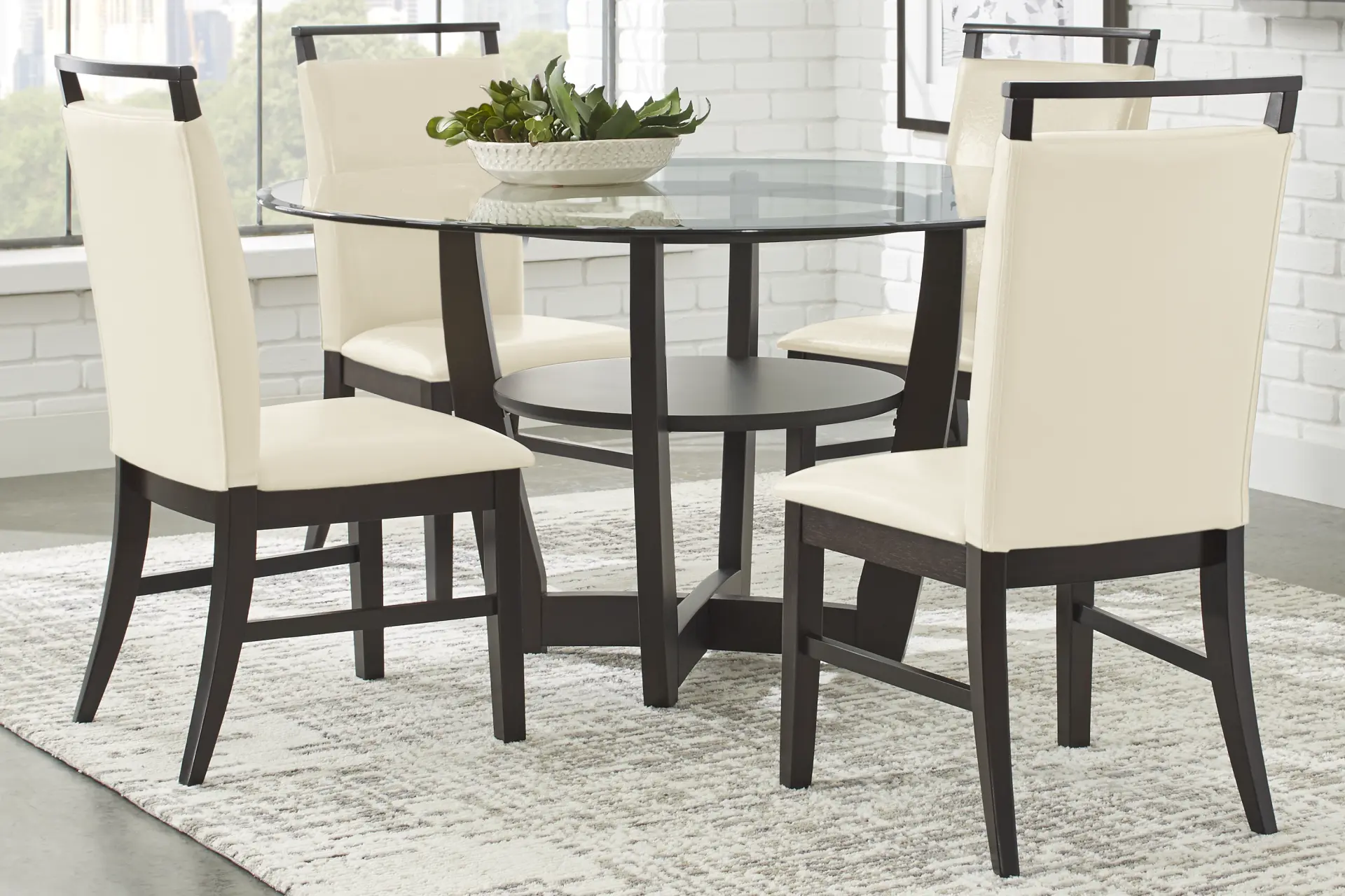 Ciara Espresso 5 Pc 48" Round Dining Set with Cream Chairs
