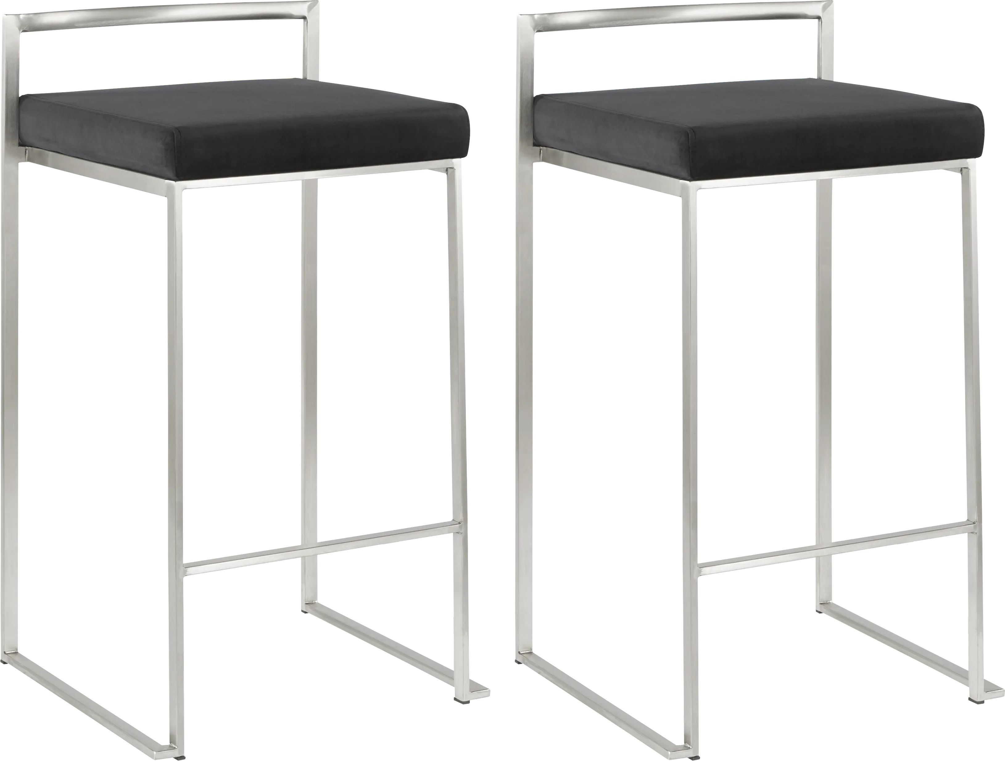 Sora Black Plush Brushed Metal Counter Height Stool, Set of 2 - Thumbnail - Image 1