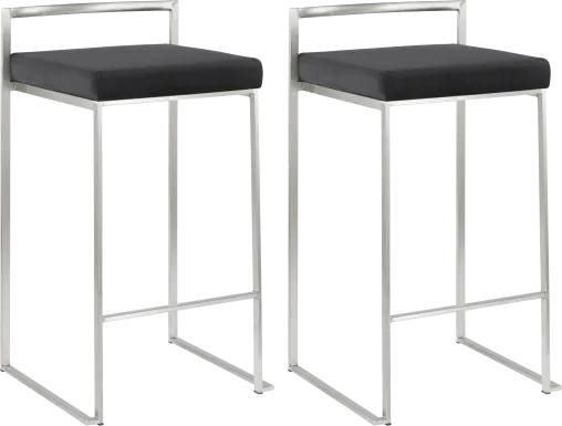 Sora Black Plush Brushed Metal Counter Height Stool, Set of 2