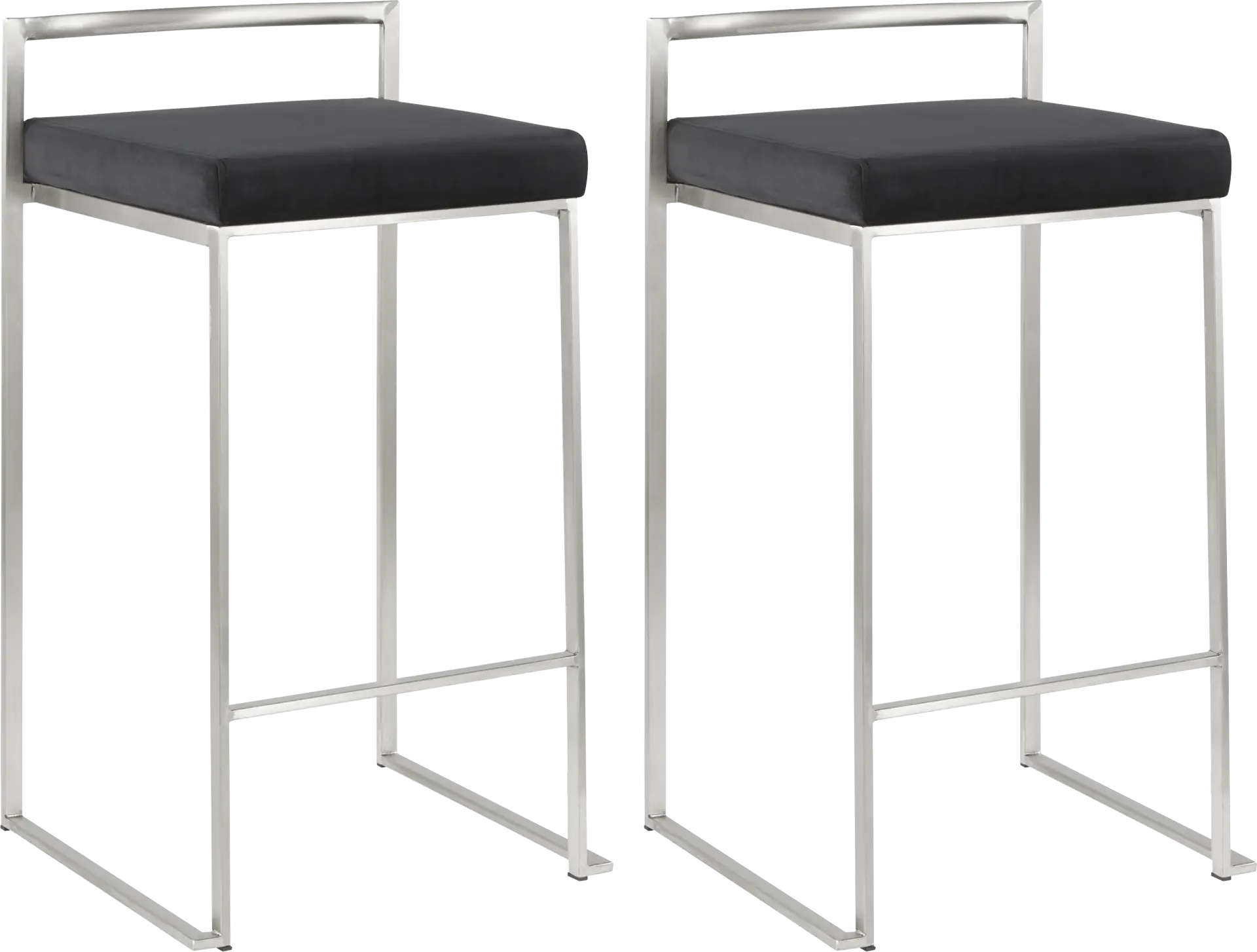 Sora Black Plush Brushed Metal Counter Height Stool, Set of 2