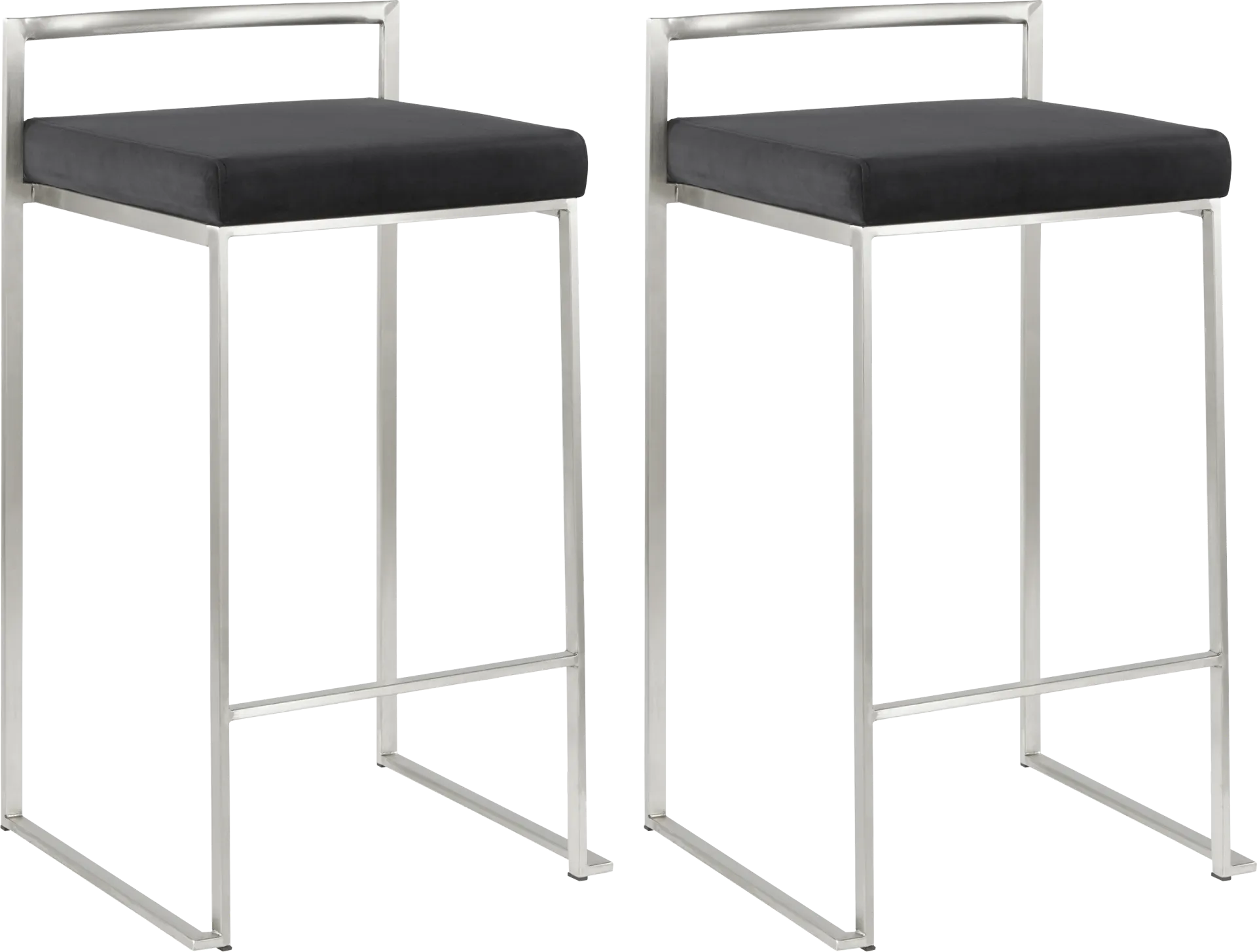 Sora Black Plush Brushed Metal Counter Height Stool, Set of 2 - Image 1