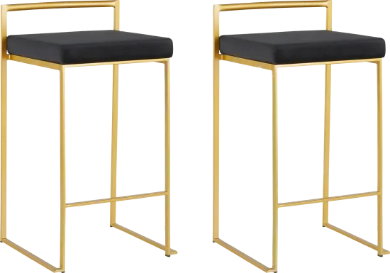 Sora Black Plush Gold Metal Counter Height Stool, Set of 2