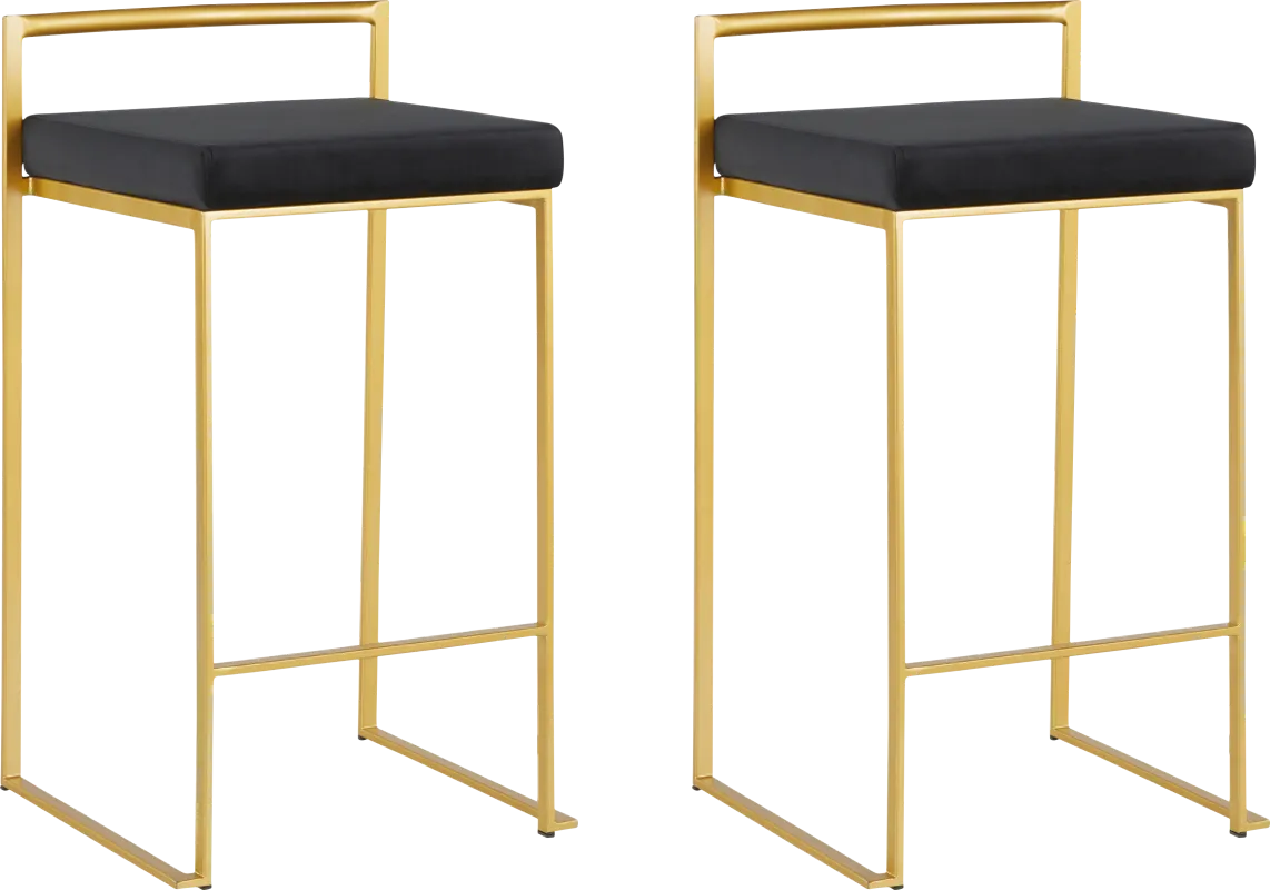 Sora Black Plush Gold Metal Counter Height Stool, Set of 2