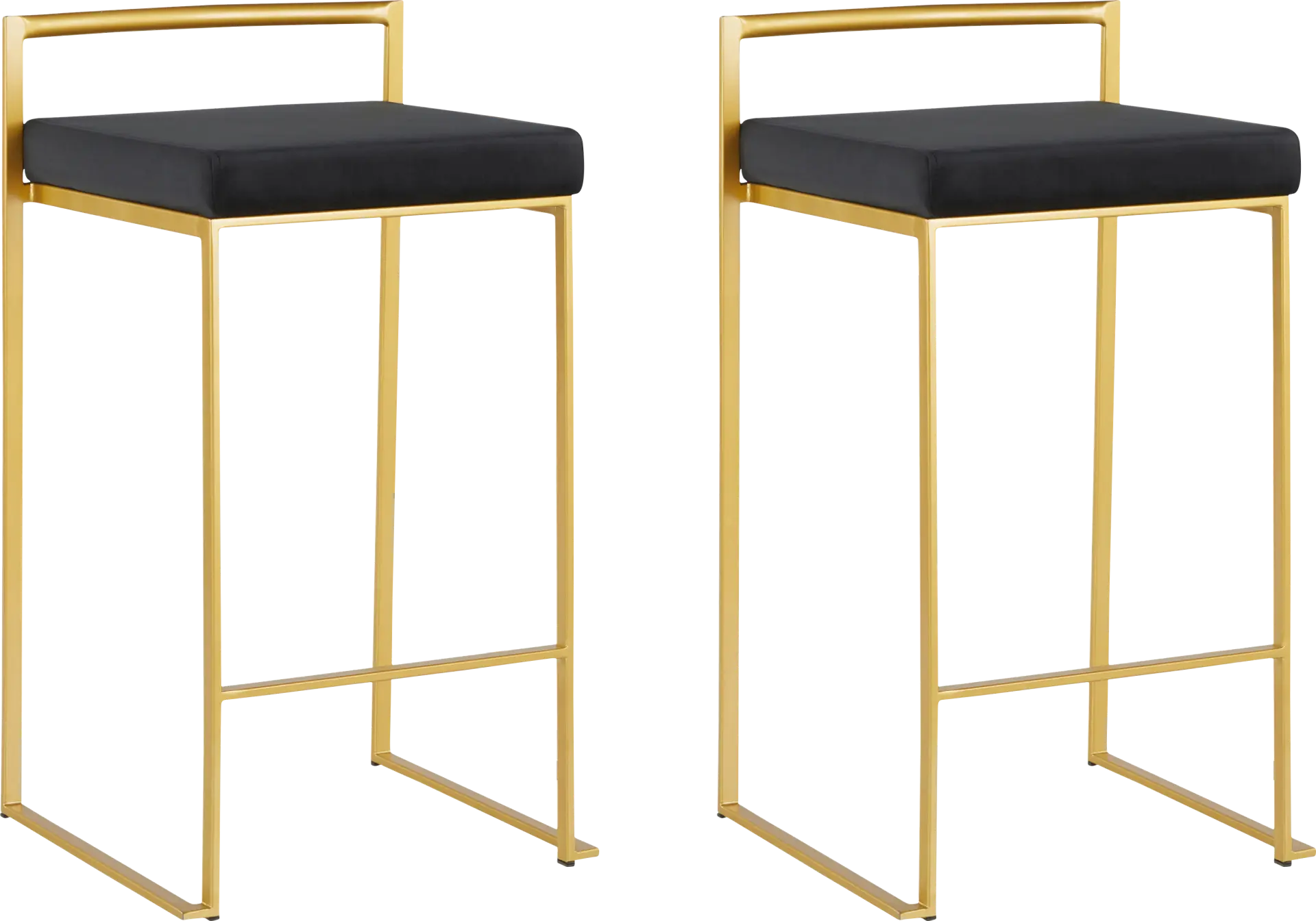 Sora Black Plush Gold Metal Counter Height Stool, Set of 2