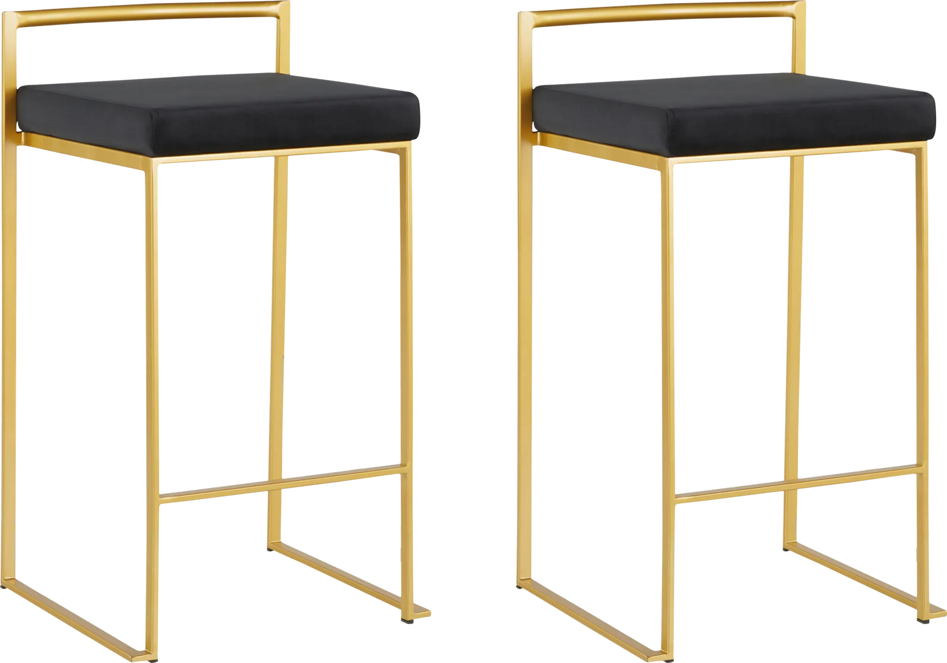 Sora Black Plush Gold Metal Counter Height Stool, Set of 2 - Image 1