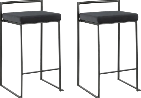 Sora Black Plush Black Metal Counter Height Stool, Set of 2