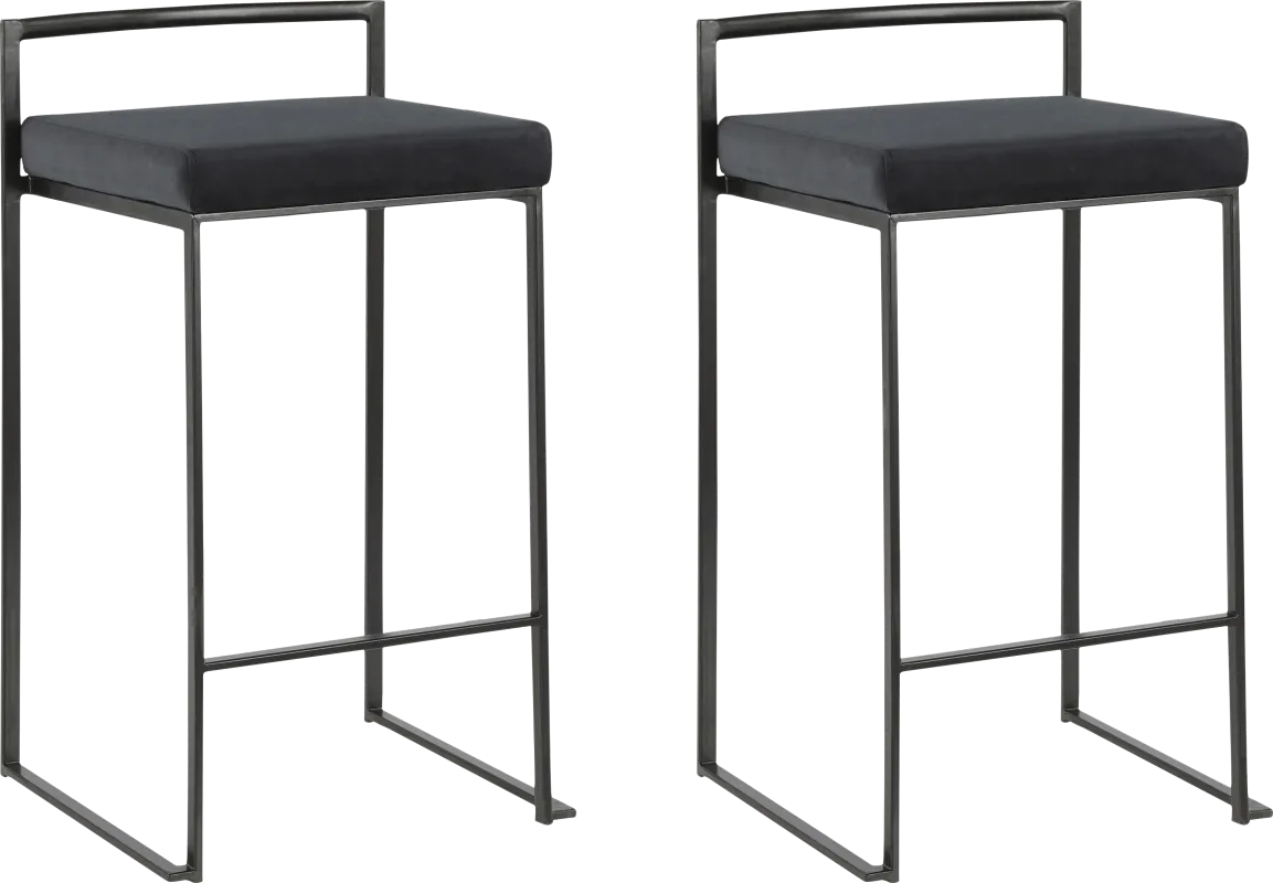 Sora Black Plush Black Metal Counter Height Stool, Set of 2
