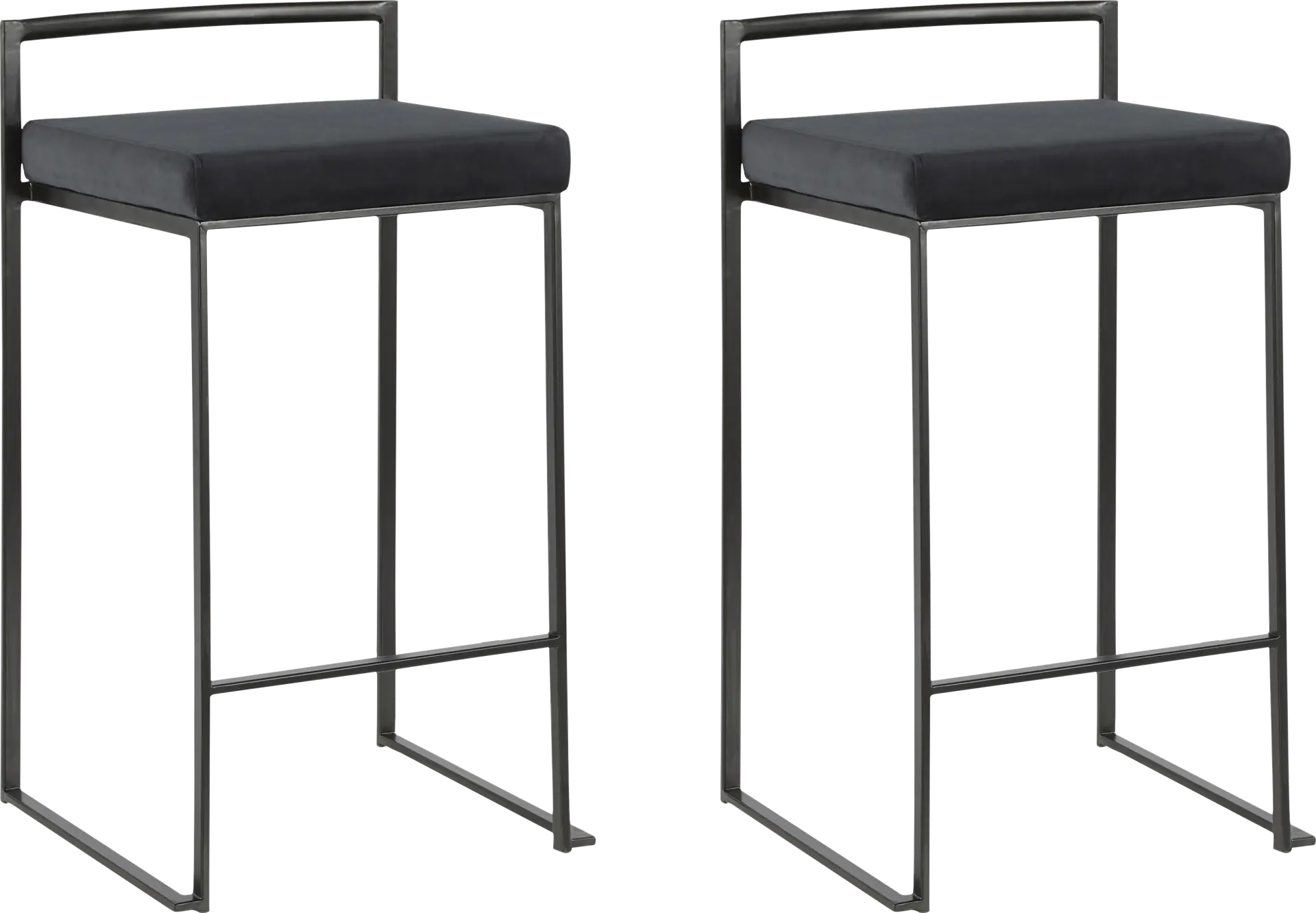 Sora Black Plush Black Metal Counter Height Stool, Set of 2