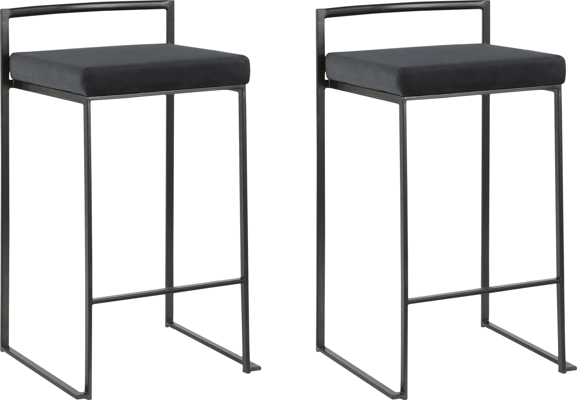 Sora Black Plush Black Metal Counter Height Stool, Set of 2 - Image 1
