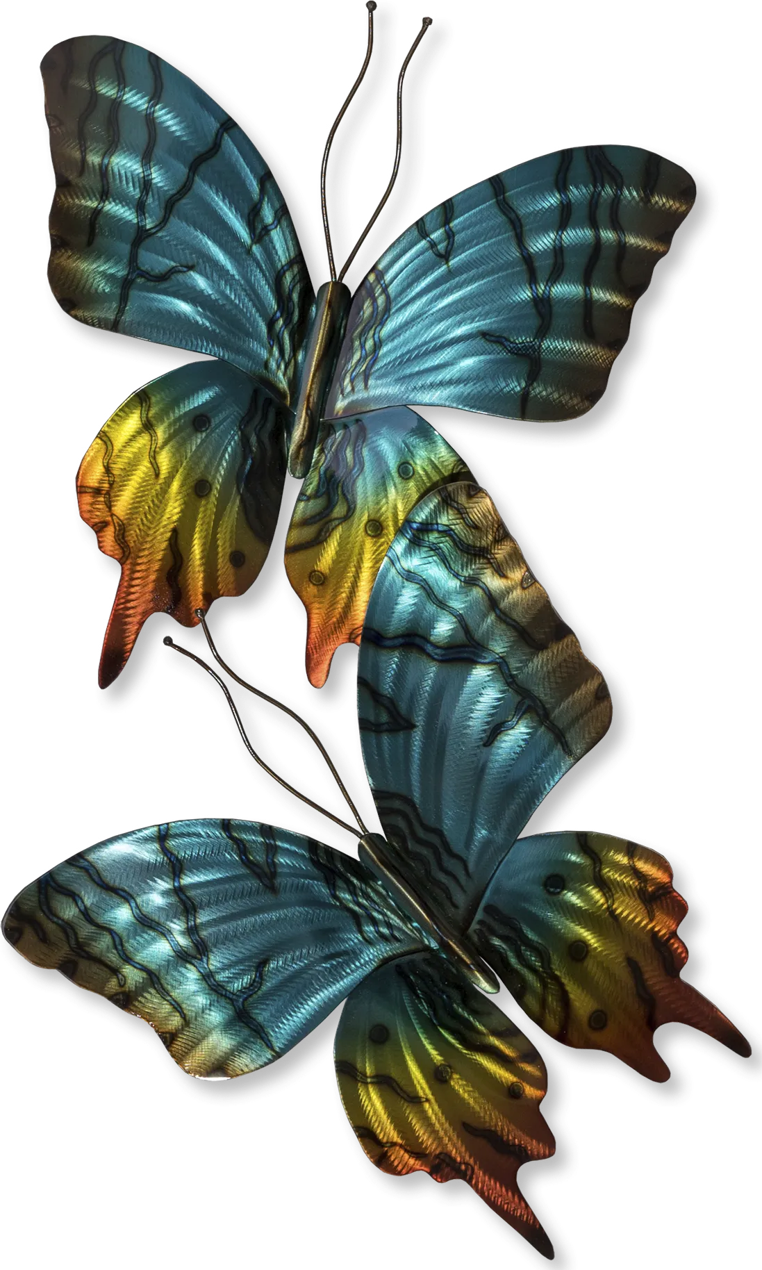 Sunset Moth Pair Teal Outdoor Artwork - Image 1