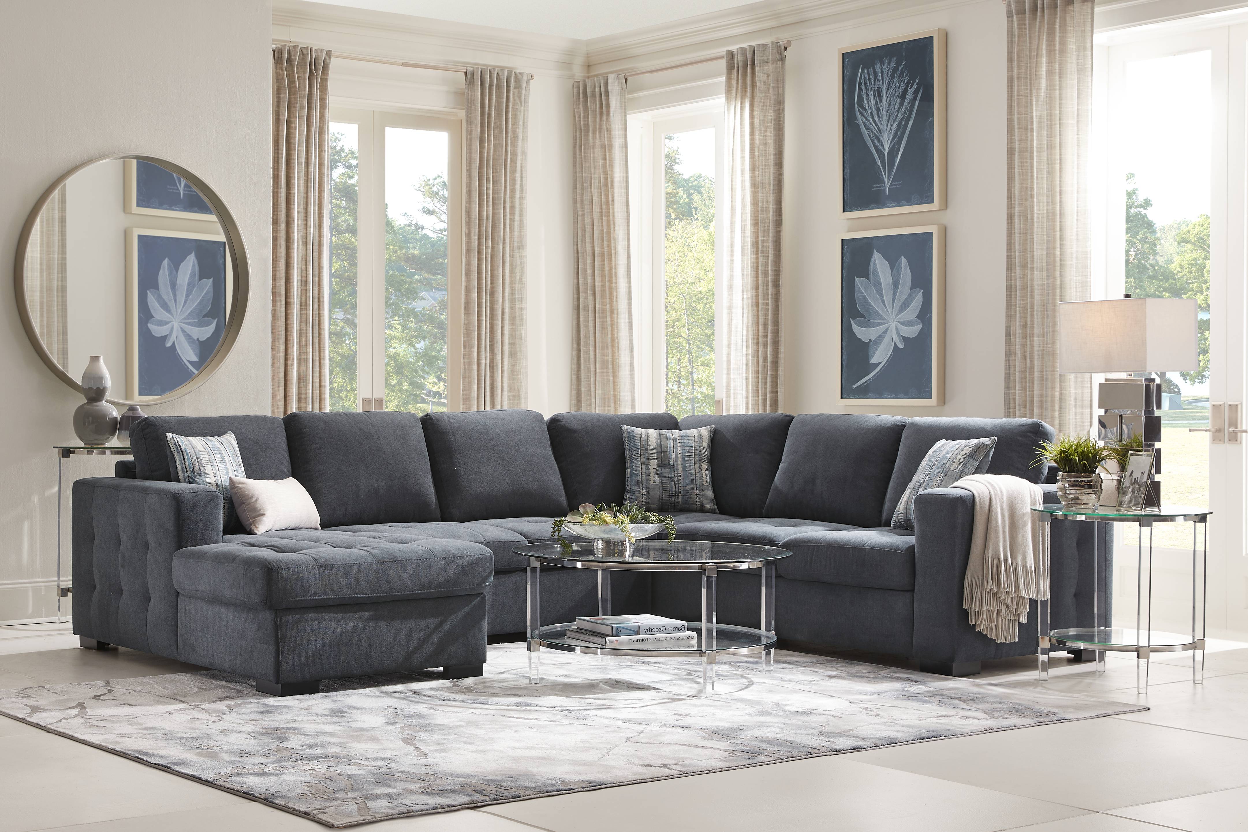 Kirkwell Blue 3 Pc Sleeper Sectional - Thumbnail - Image 2