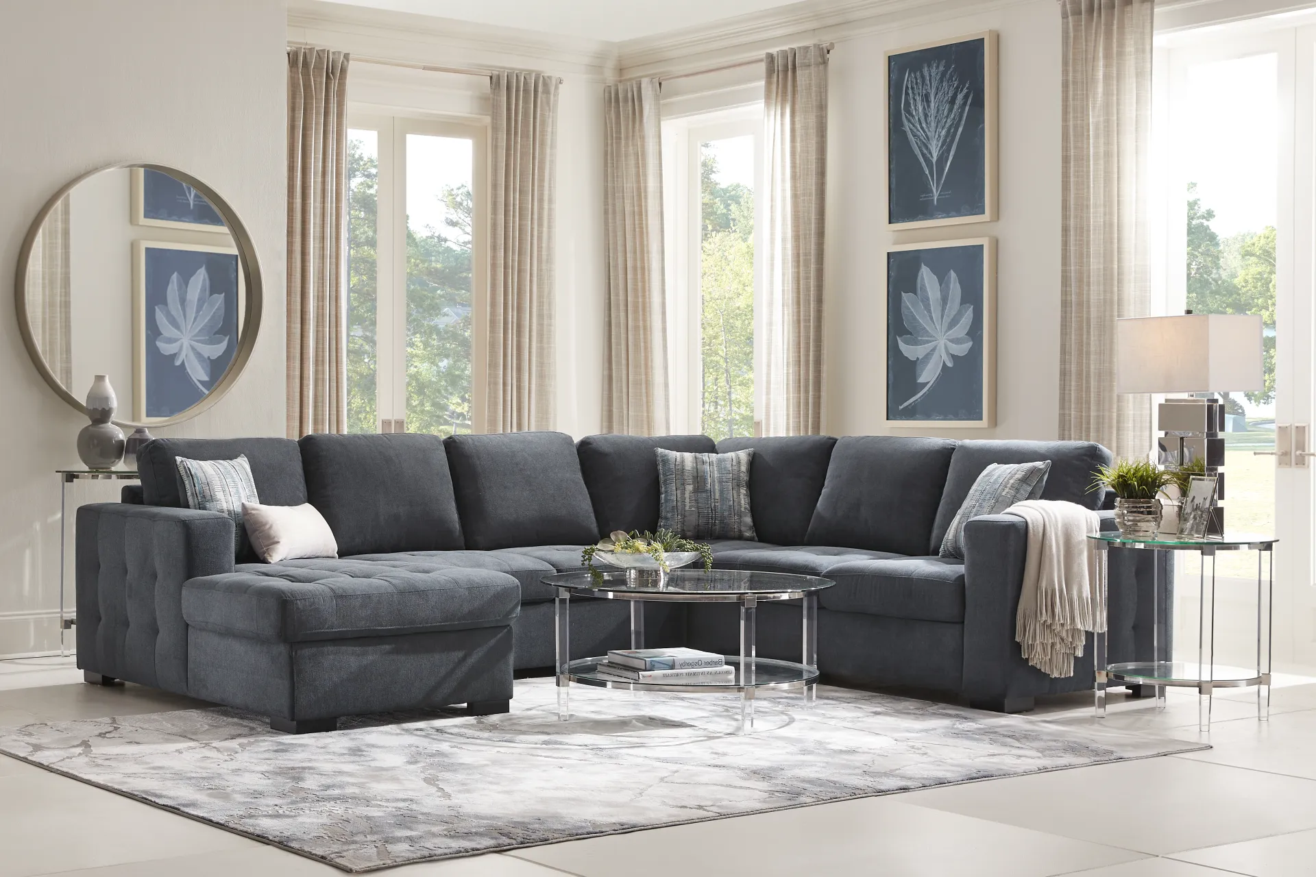 Angelino Heights Blue 3 Pc Sleeper Sectional - Image 1