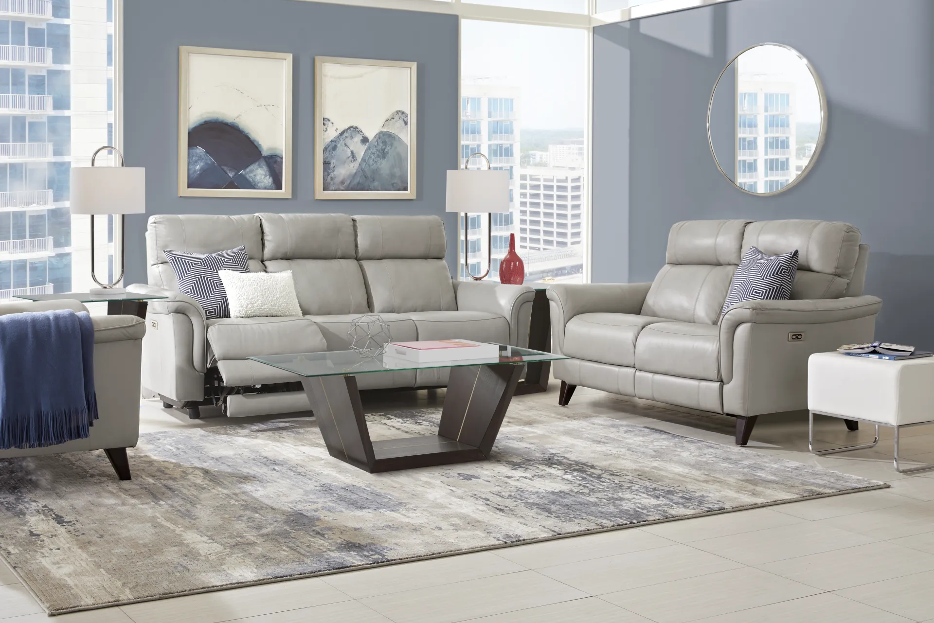 Avezzano Stone Dual Power Reclining Leather Loveseat - Image 1