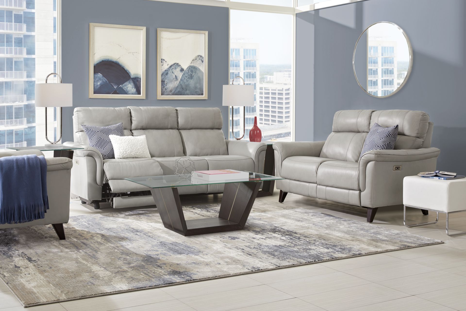 Avezzano Stone Leather 8 Pc Living Room with Dual Power Reclining Sofa - Image 2
