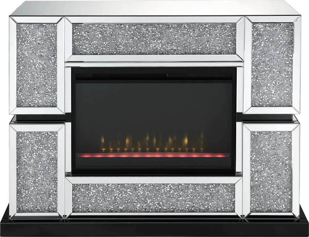 Annella Silver 48 in. Console, With Electric Fireplace