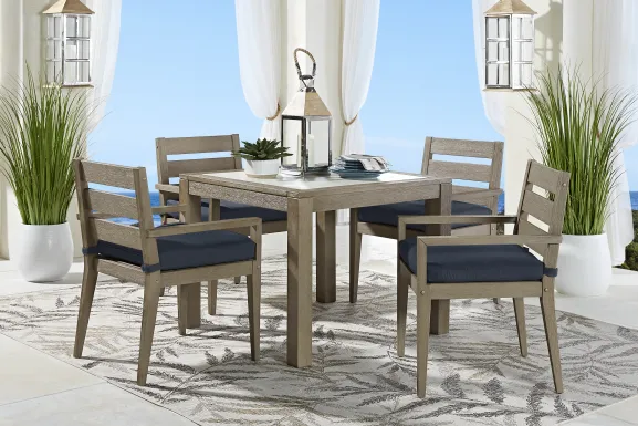 Lake Tahoe Gray 5 Pc Square Outdoor Dining Set with Indigo Cushions