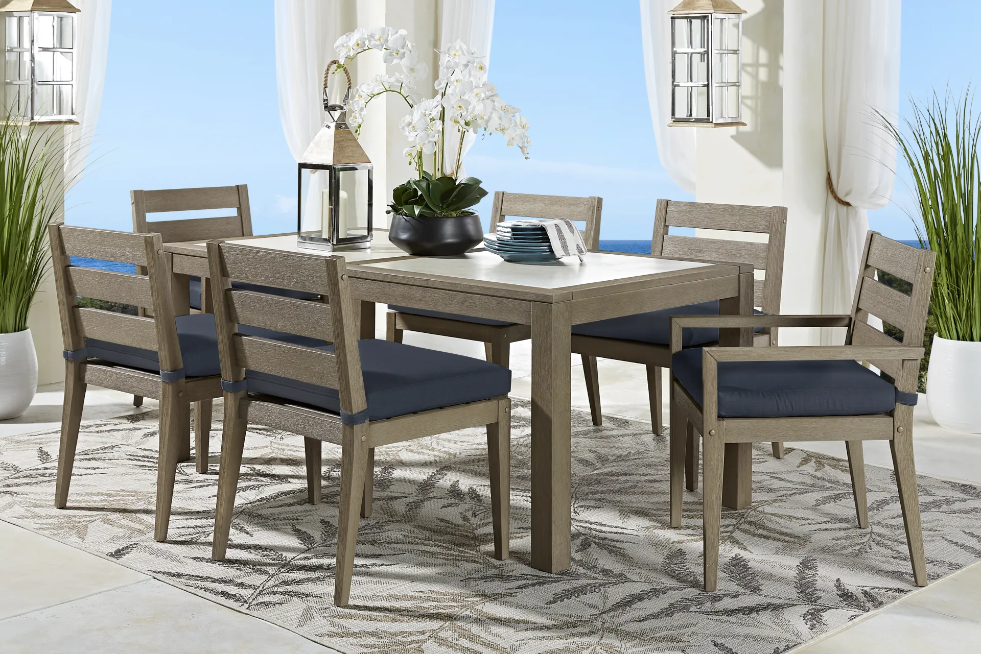 Lake Tahoe Gray Outdoor Side Chair with Indigo Cushion - Image 1