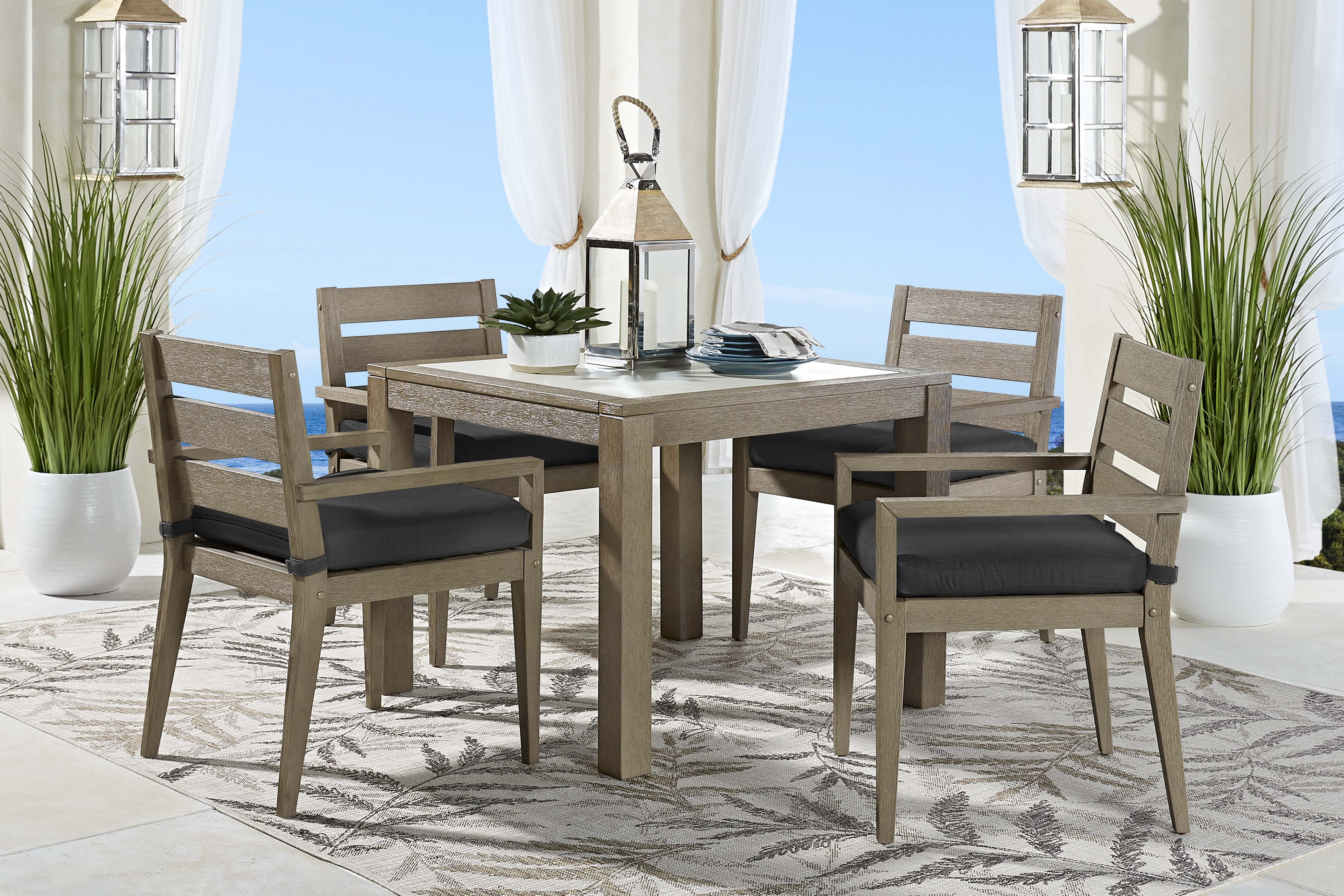 Cindy Crawford Home Lake Tahoe Gray 5 Pc Square Outdoor Dining Set with Charcoal Cushions - Thumbnail - Image 1