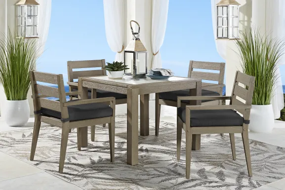Lake Tahoe Gray 5 Pc Square Outdoor Dining Set with Charcoal Cushions