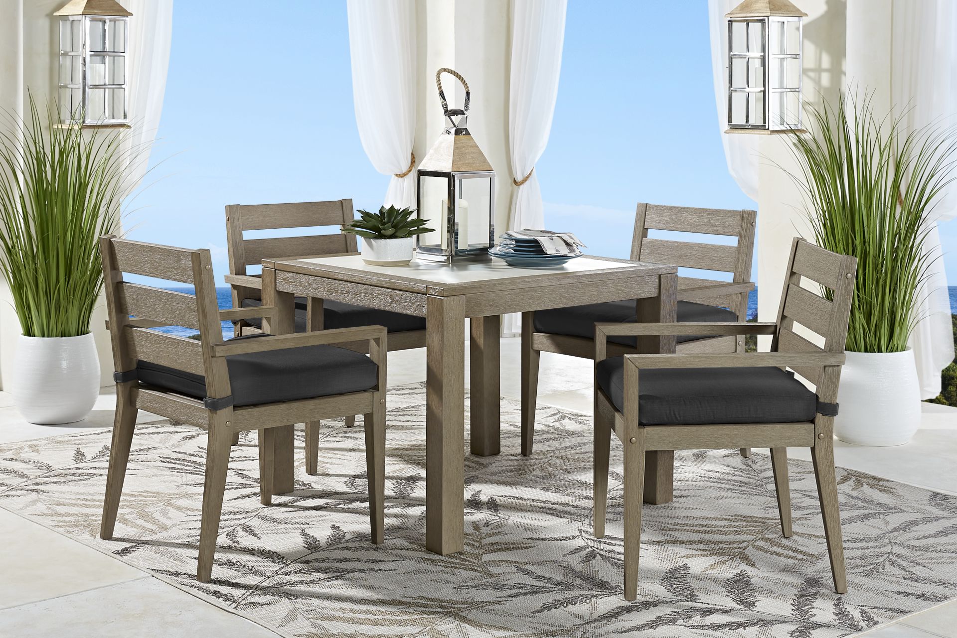 Lake Tahoe Gray 5 Pc Square Outdoor Dining Set with Charcoal Cushions - Image 1
