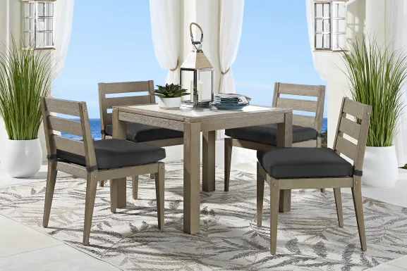 Lake Tahoe Gray 5 Pc Square Outdoor Dining Set with Charcoal Cushions