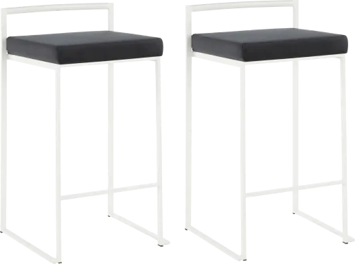 Sora Black Plush White Metal Counter Height Stool, Set of 2