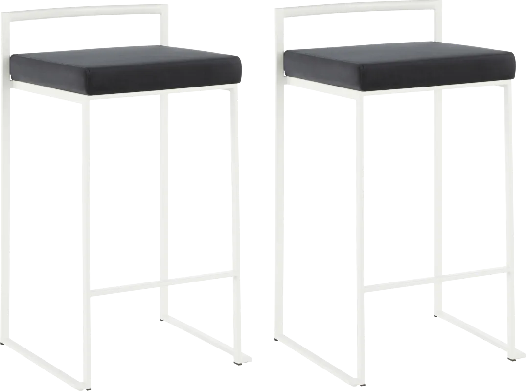 Sora Black Plush White Metal Counter Height Stool, Set of 2