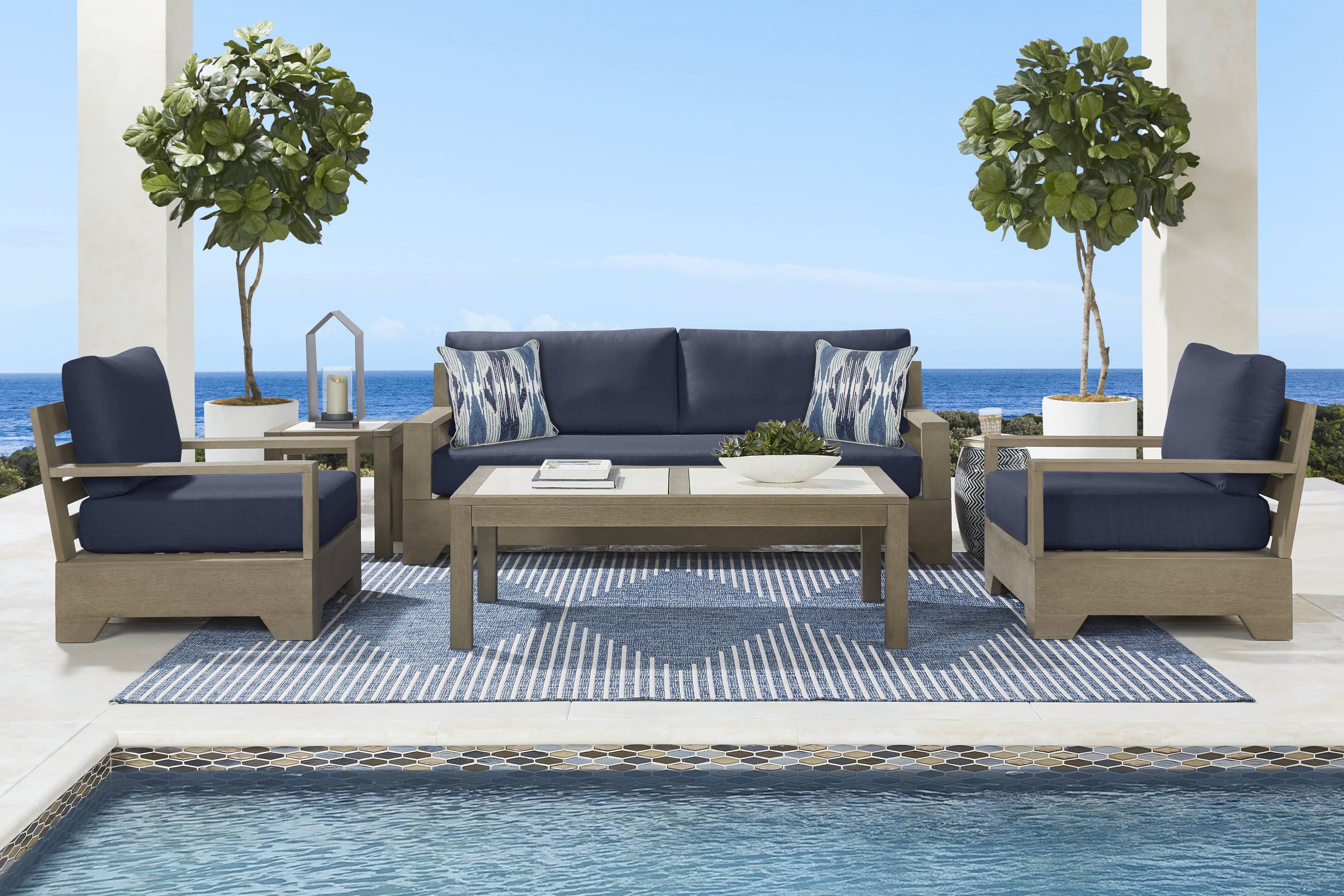 Lake Tahoe Gray 4 Pc Outdoor Sofa Seating Set with Indigo Cushions - Thumbnail - Image 1