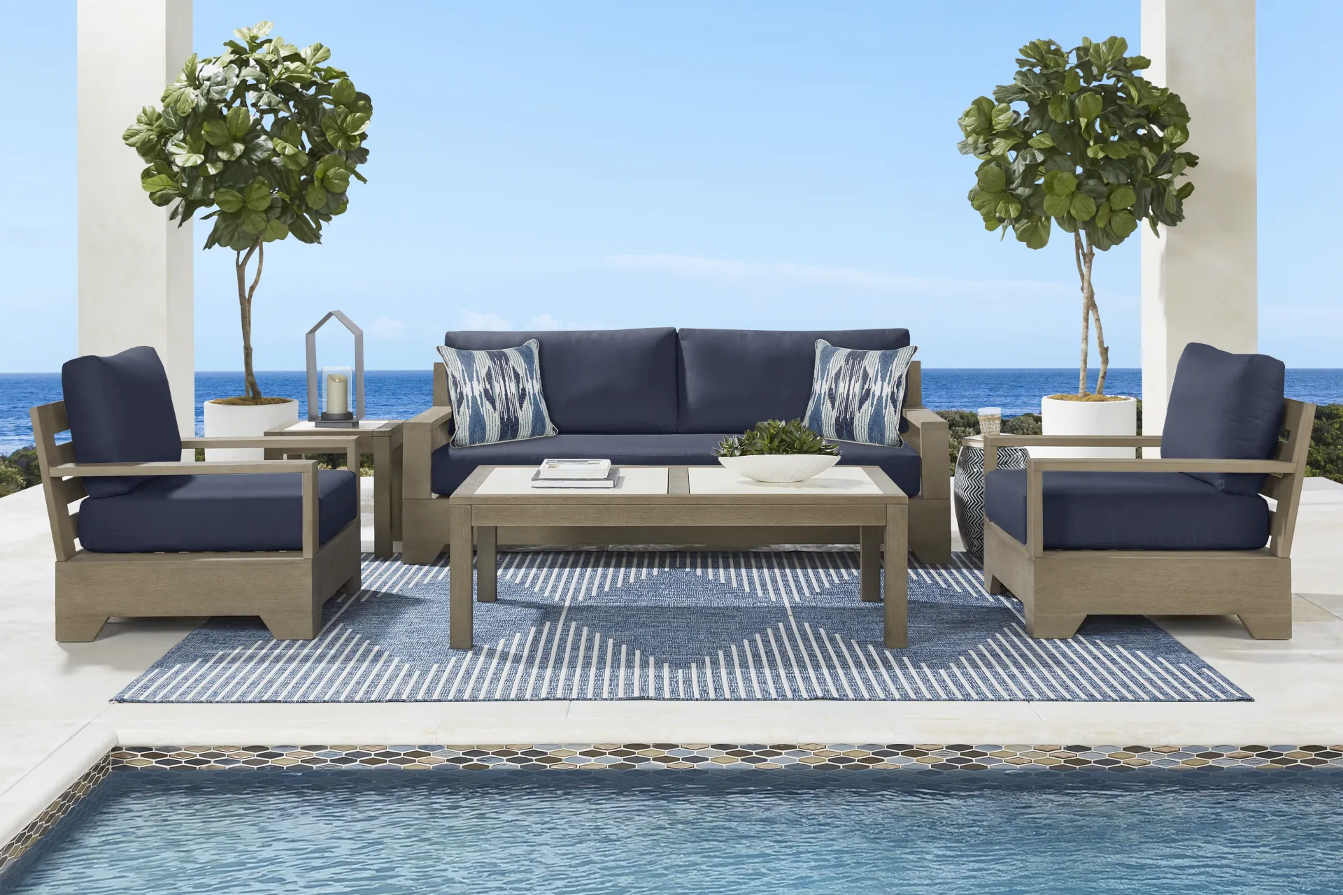 Lake Tahoe Gray Outdoor Club Chair with Indigo Cushions - Image 1