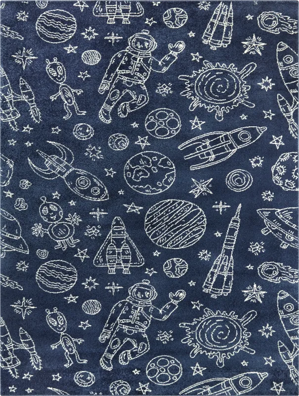 Kids Space Rockets Blue 3'11 x 5'7 Rug