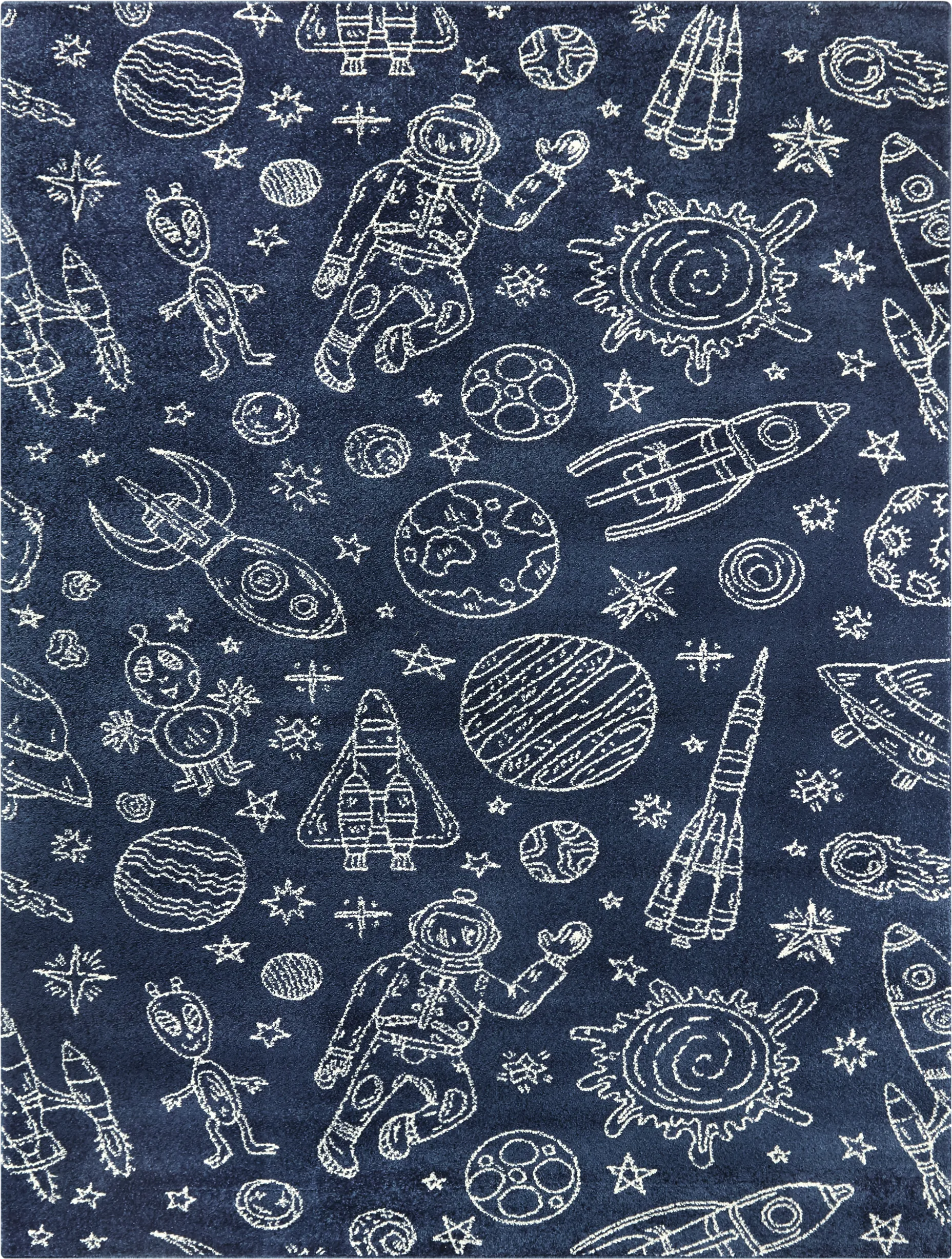 Kids Space Rockets Blue 5'3 x 7' Rug - Thumbnail - Image 1