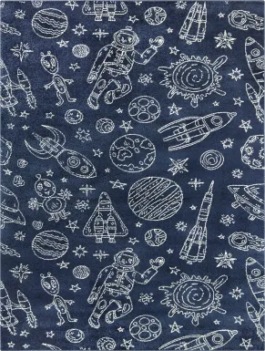 Kids Space Rockets Blue 5'3 x 7' Rug