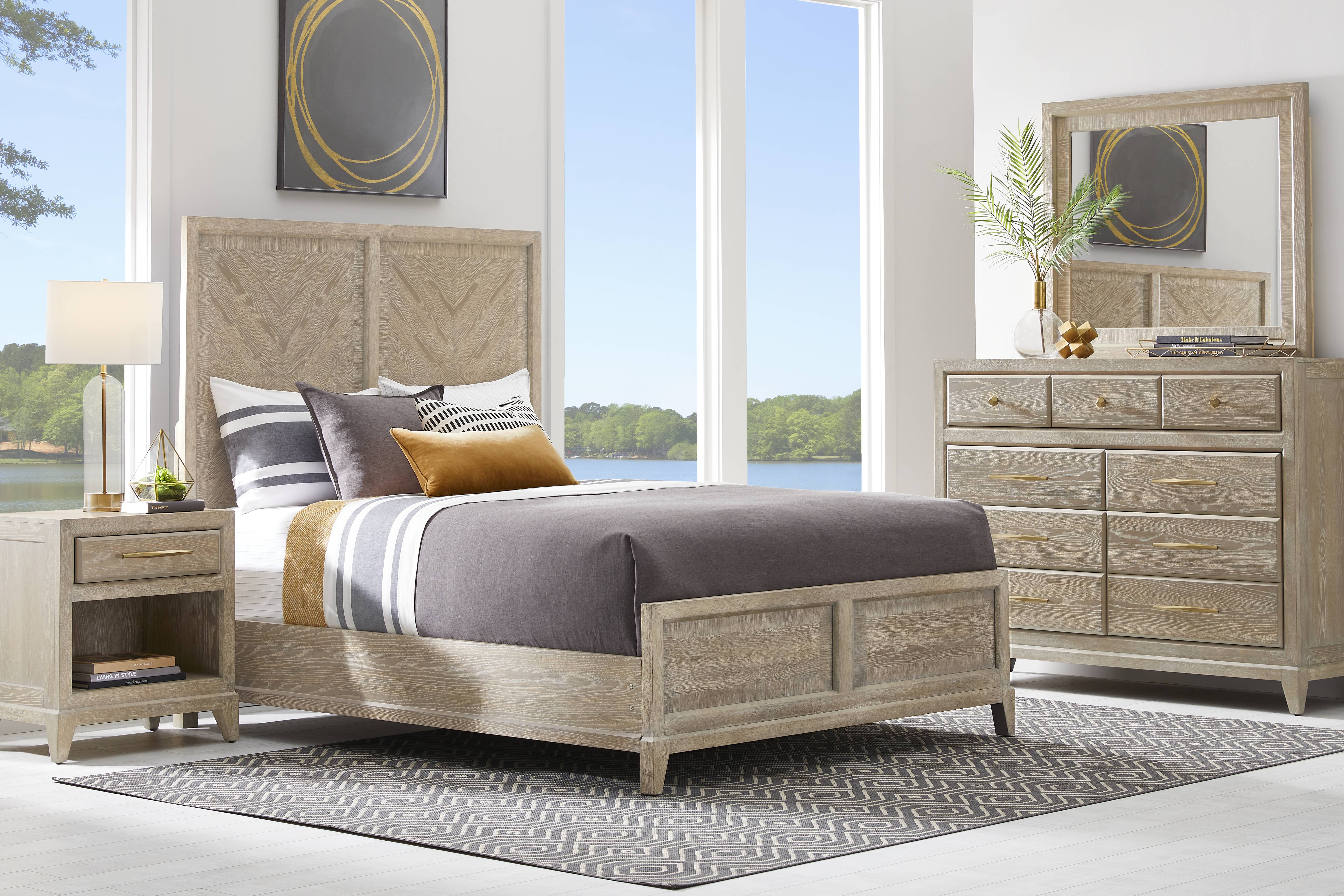 Kailey Park Light Oak Finish 7 Pc Queen Panel Bedroom - Thumbnail - Image 1