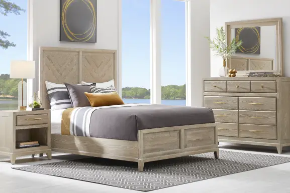 Kailey Park Light Oak Finish 7 Pc Queen Panel Bedroom