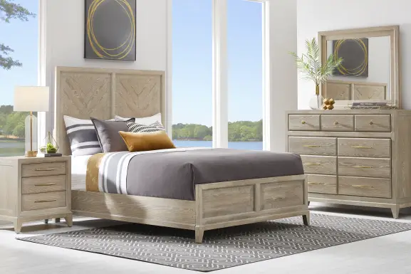 Kailey Park Light Oak Finish 5 Pc Queen Panel Bedroom