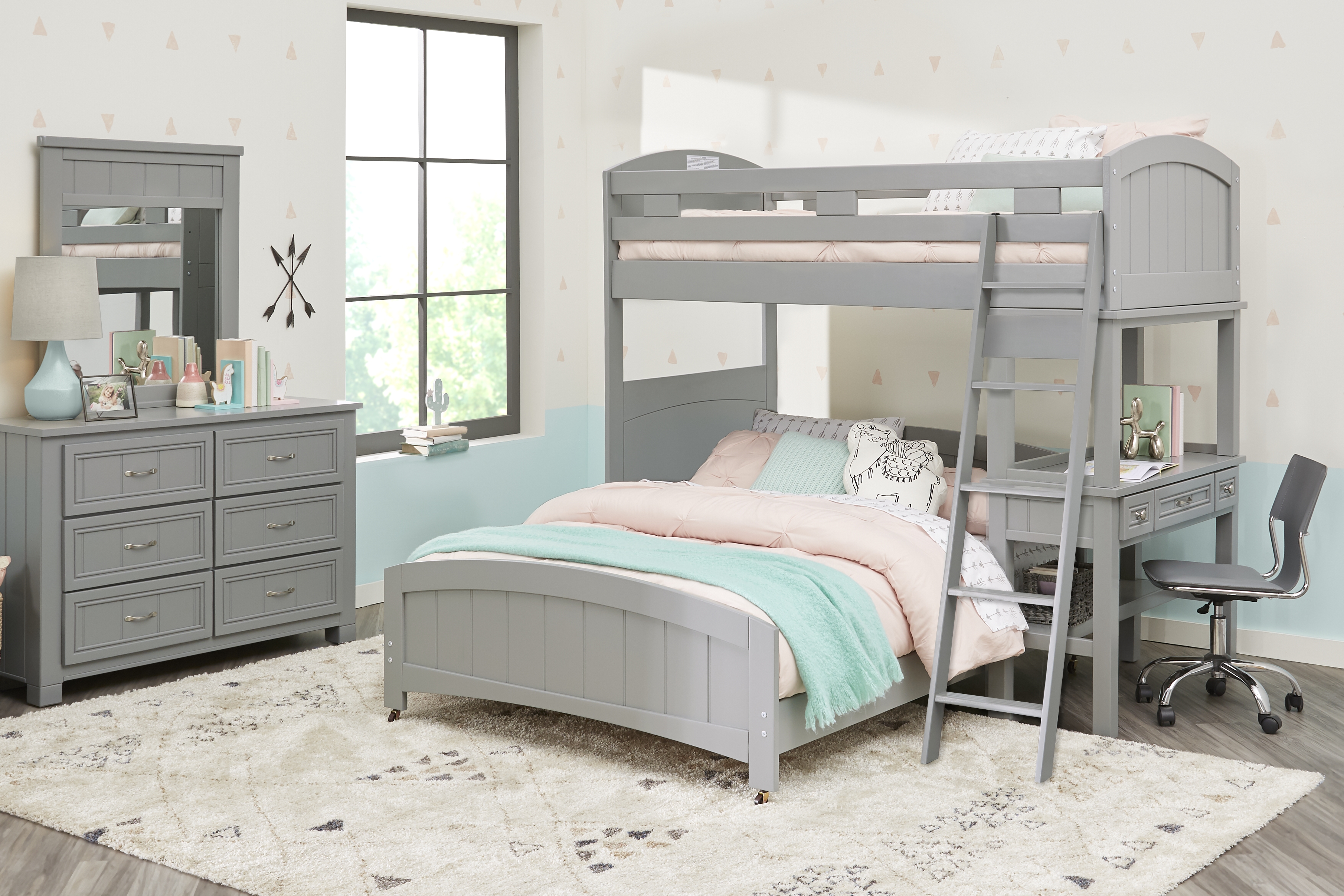 Kids Cottage Colors Gray Twin/Full Loft Bed with Desk - Thumbnail - Image 2