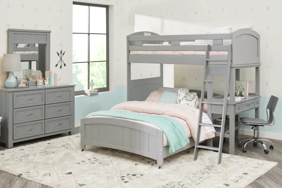 Kids Cottage Colors Gray Twin/Full Loft Bed with Desk