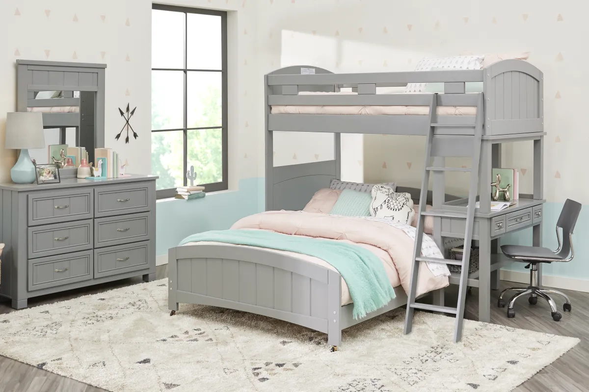 Kids Cottage Colors Gray Twin/Full Loft Bed with Desk