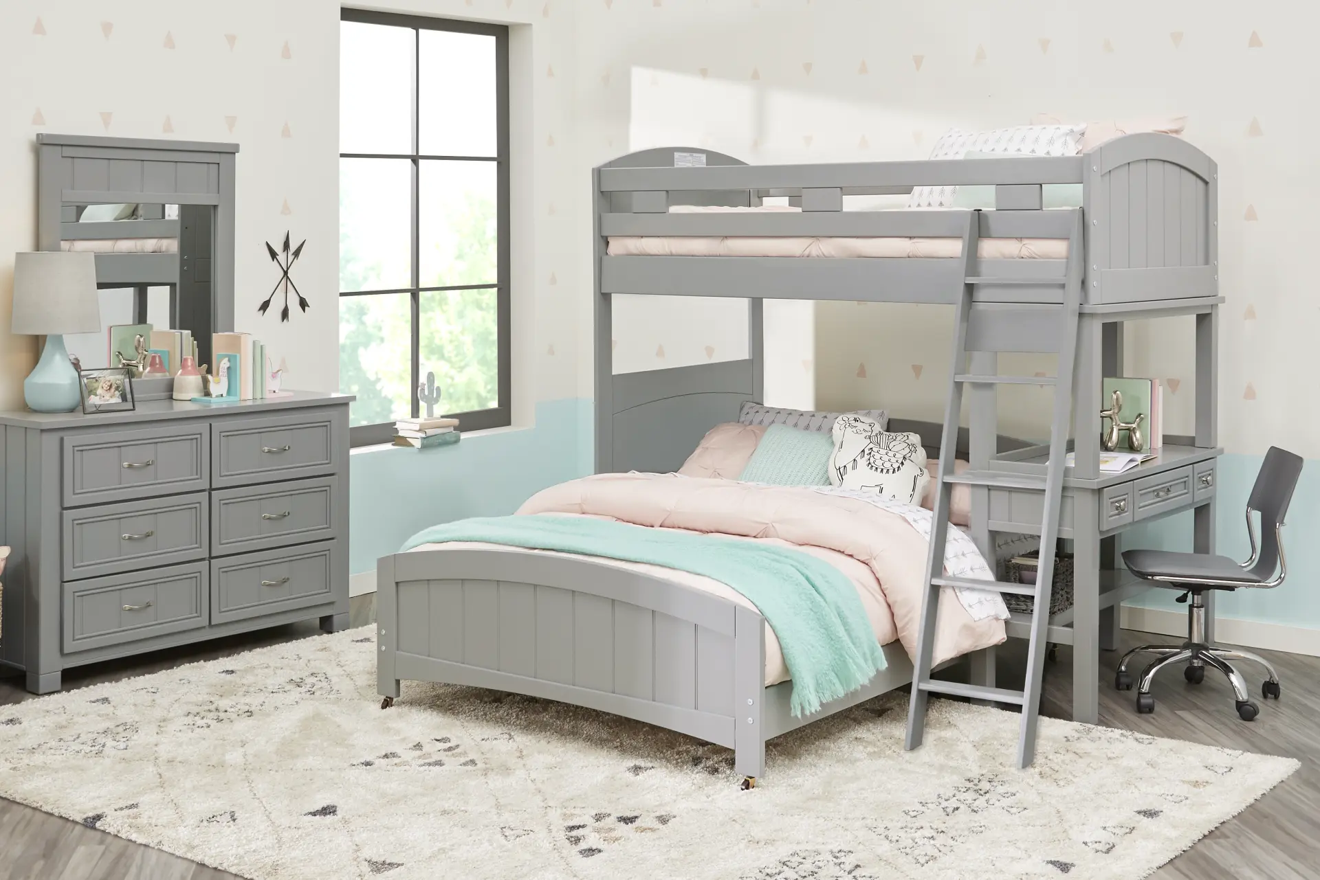 Kids Cottage Colors Gray Twin/Full Loft Bed with Desk
