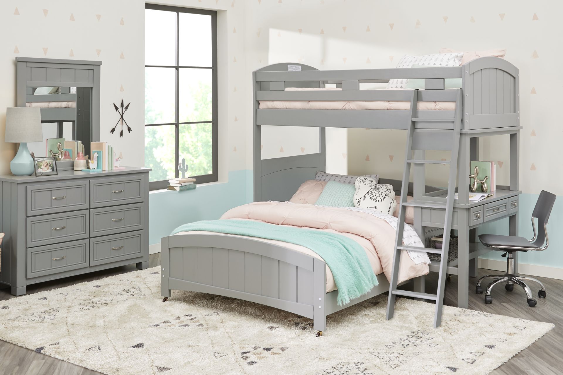 Kids Cottage Colors Gray Twin/Full Loft Bunk Bed with Desk - Image 2