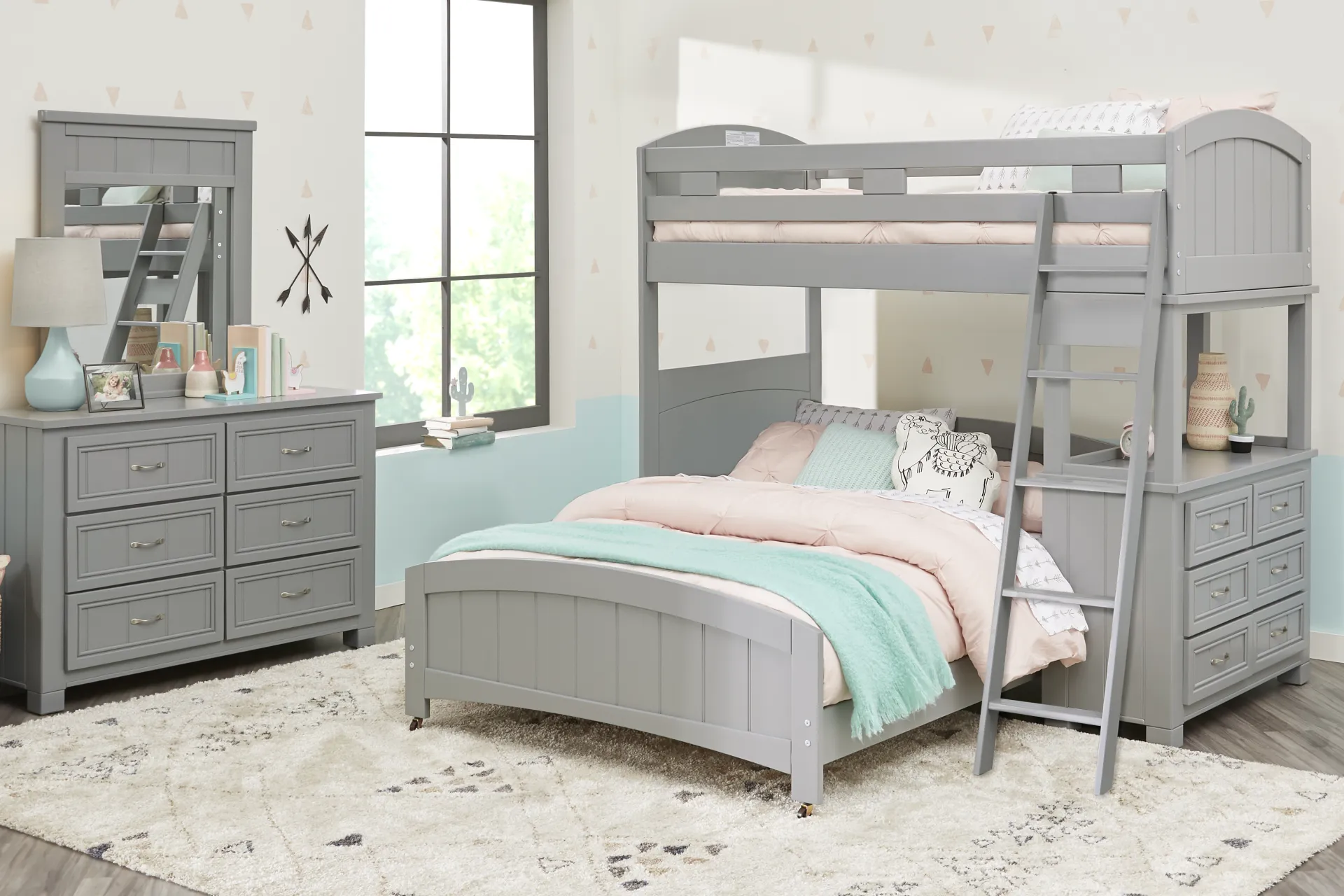 Kids Cottage Colors Gray Twin/Full Loft Bed with Dresser - Image 1