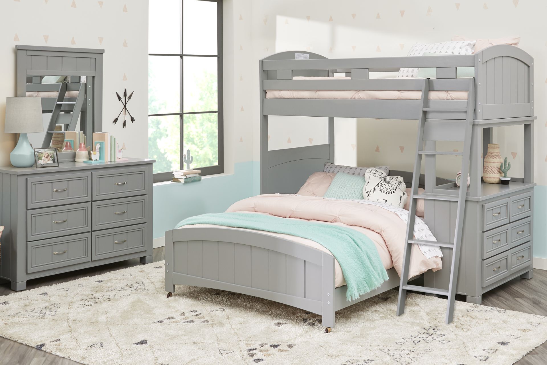 Kids Cottage Colors Gray Twin/Full Loft Bunk Bed with Dresser - Image 2