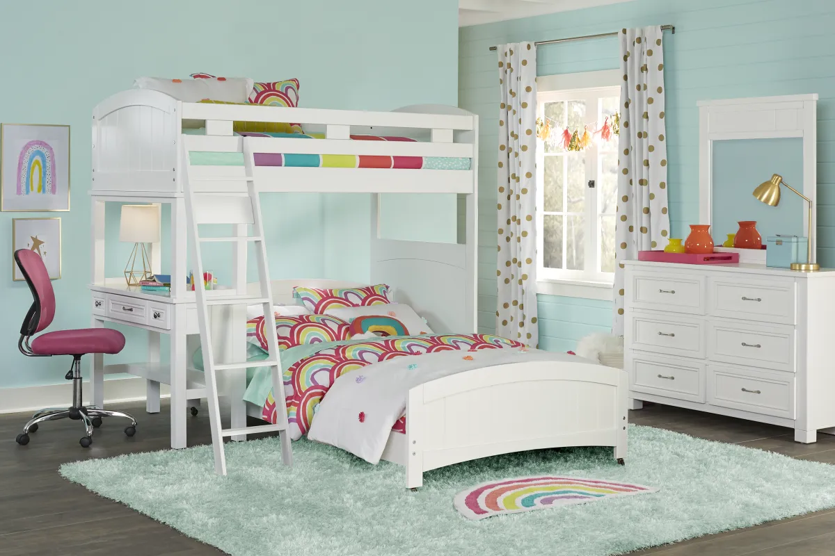 Kids Cottage Colors White Twin/Full Loft Bed with Desk