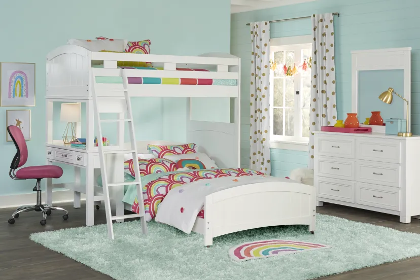 Kids Cottage Colors White Twin/Full Loft Bed with Desk